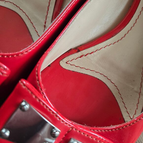 Y2K Miss Sixty Red Patent Leather Ballet flats EUR size 36 Peep toe Bows US 5.5 - Picture 7 of 12